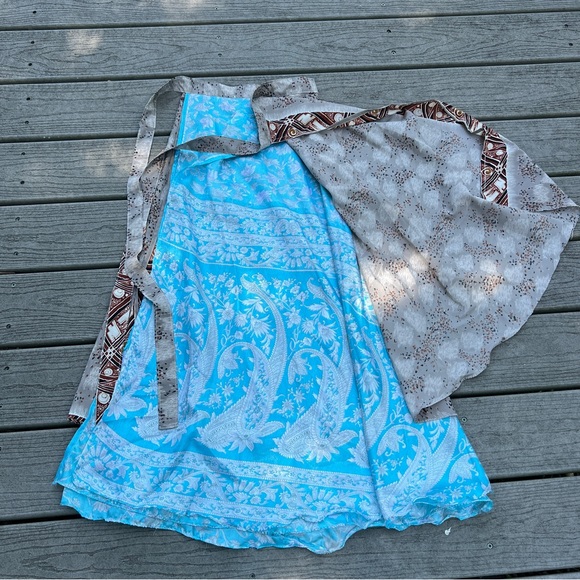 Double Layer Patterned Grey and Blue Women's Maxi Skirt. One Size. - Picture 4 of 10